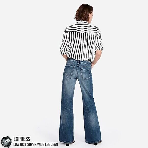 EXPRESS LOW RISE ORIGINAL SUPER WIDE LEG JEAN IN INDIGO SIZE 6P - Picture 5 of 13